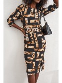 Fitted animal print dress, black and beige 03034 - Online store - Boutique